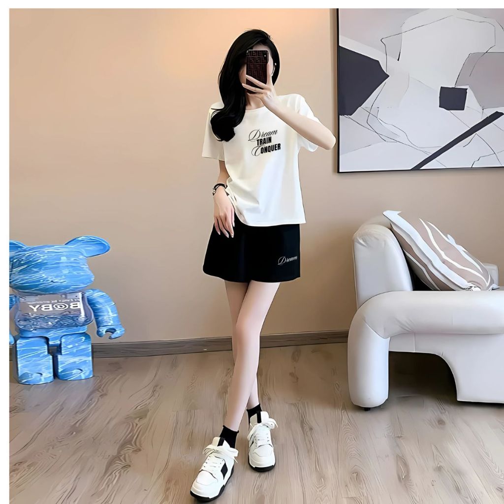 [Form rộng] Set đồ nữ mùa hè - Đồ bộ nữ thời trang (áo phông + quần đùi cotton) - LOZA G0287