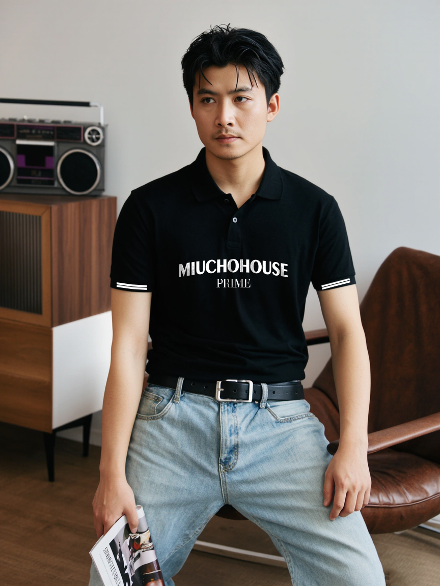 Áo polo nam form vừa 2238 Miucho Iconic vải cá sấu polyester co giãn thoáng mát in typography_thumbnail_4