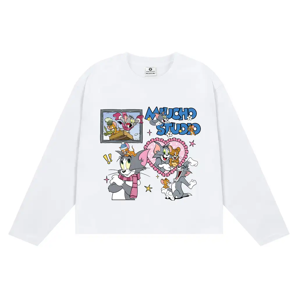 Áo thun boxy tay dài Miucho cotton thoáng mát dày dặn đứng form cổ tròn Tom & Jerry in mix 2773_thumbnail_0