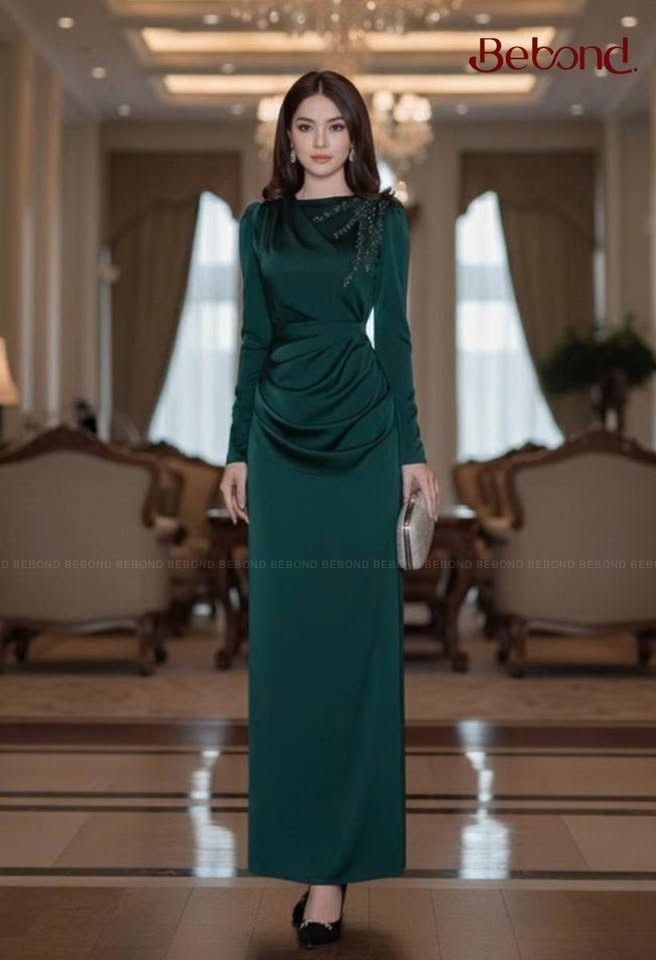 Áo dài tay cách điệu HALCYON màu XANH RÊU