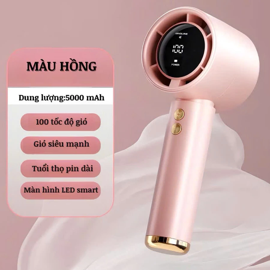 Quạt mini cầm tay PTLUXURY tích điện 5 chế độ chế độ có màn hình hiển thị siêu đẹp [ HÀNG CAO CẤP ]