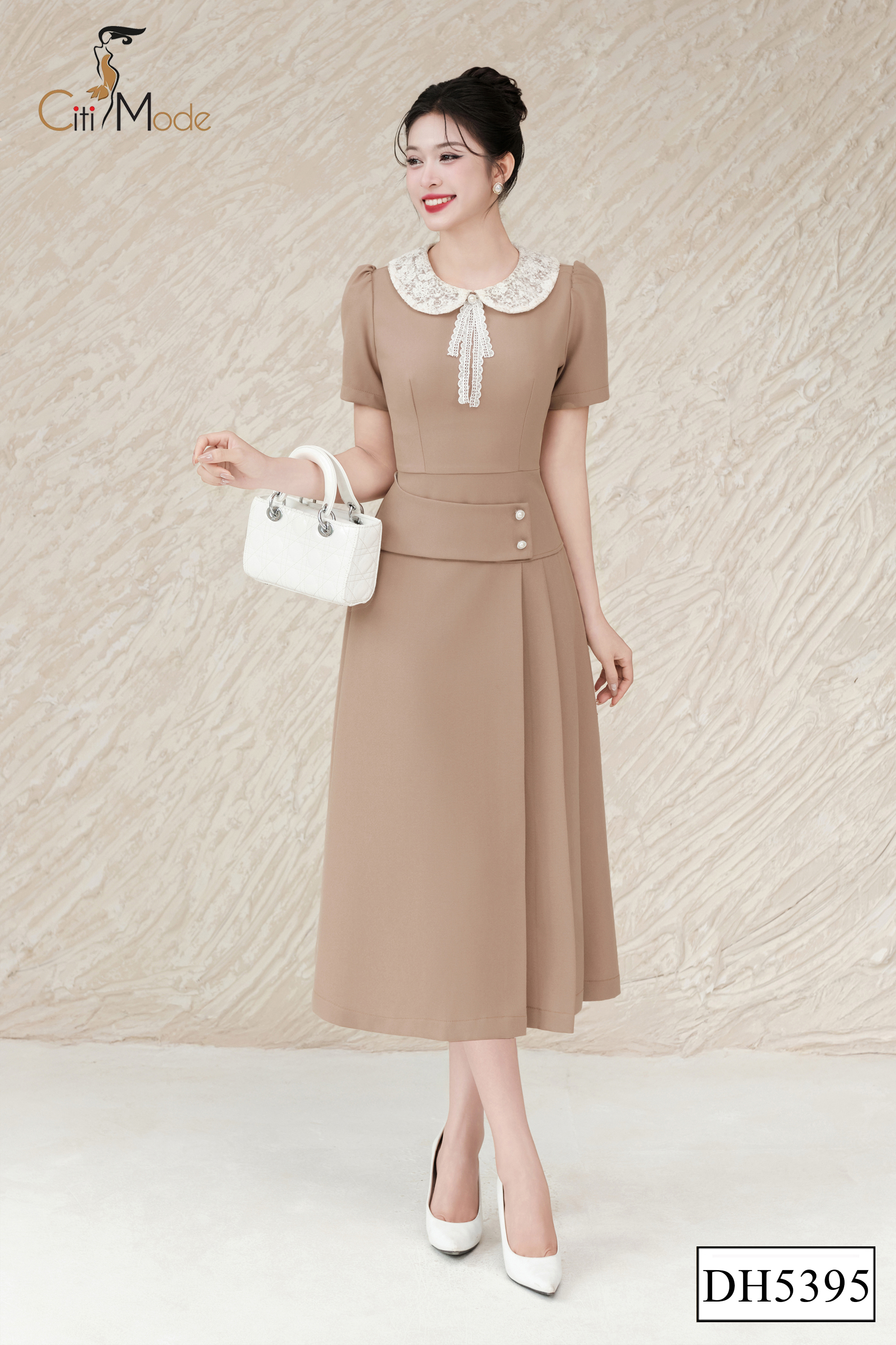 Đầm xòe nâu xếp ly cổ ren_thumbnail_3