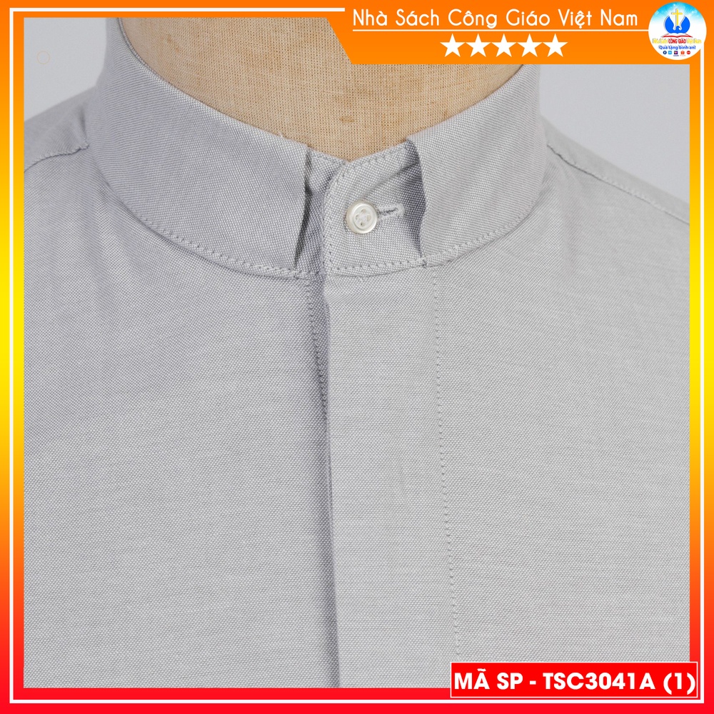 Áo Sơ Mi cổ côn linh mục ngắn tay màu ghi cotton TSC3041A- Quà tặng  Lễ quan thầy, truyền chức, sinh nhật cha xứ_thumbnail_8