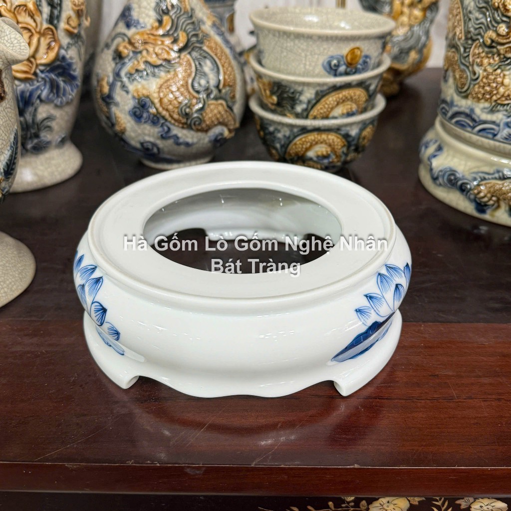 Sen Chàm Vẽ Tay Đồ Thờ Cúng Cao Cấp - Nghệ Nhân Bát Tràng Chế Tác - Bát hương lư hương - bộ đồ cúng_thumbnail_19