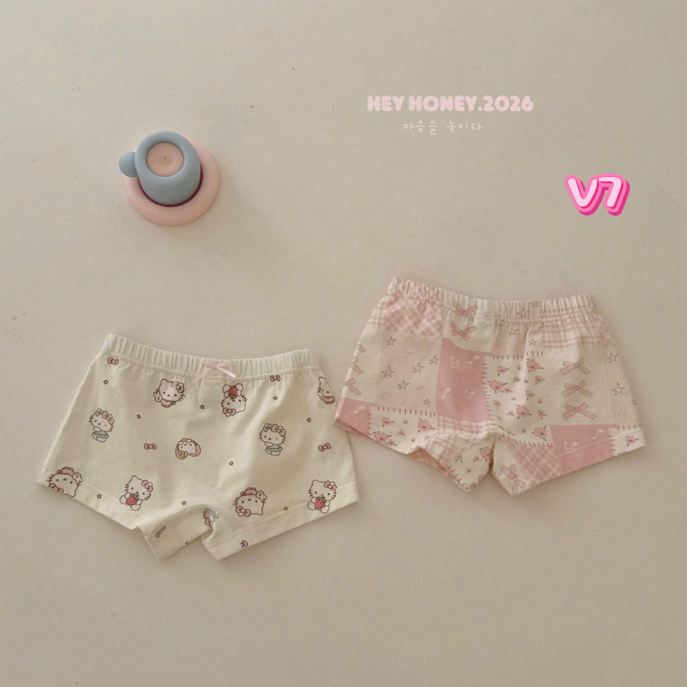 V7 - Set 2 quần cotton hoạ tiết kitty và caro hãng Hey Honey (Sz90-140)