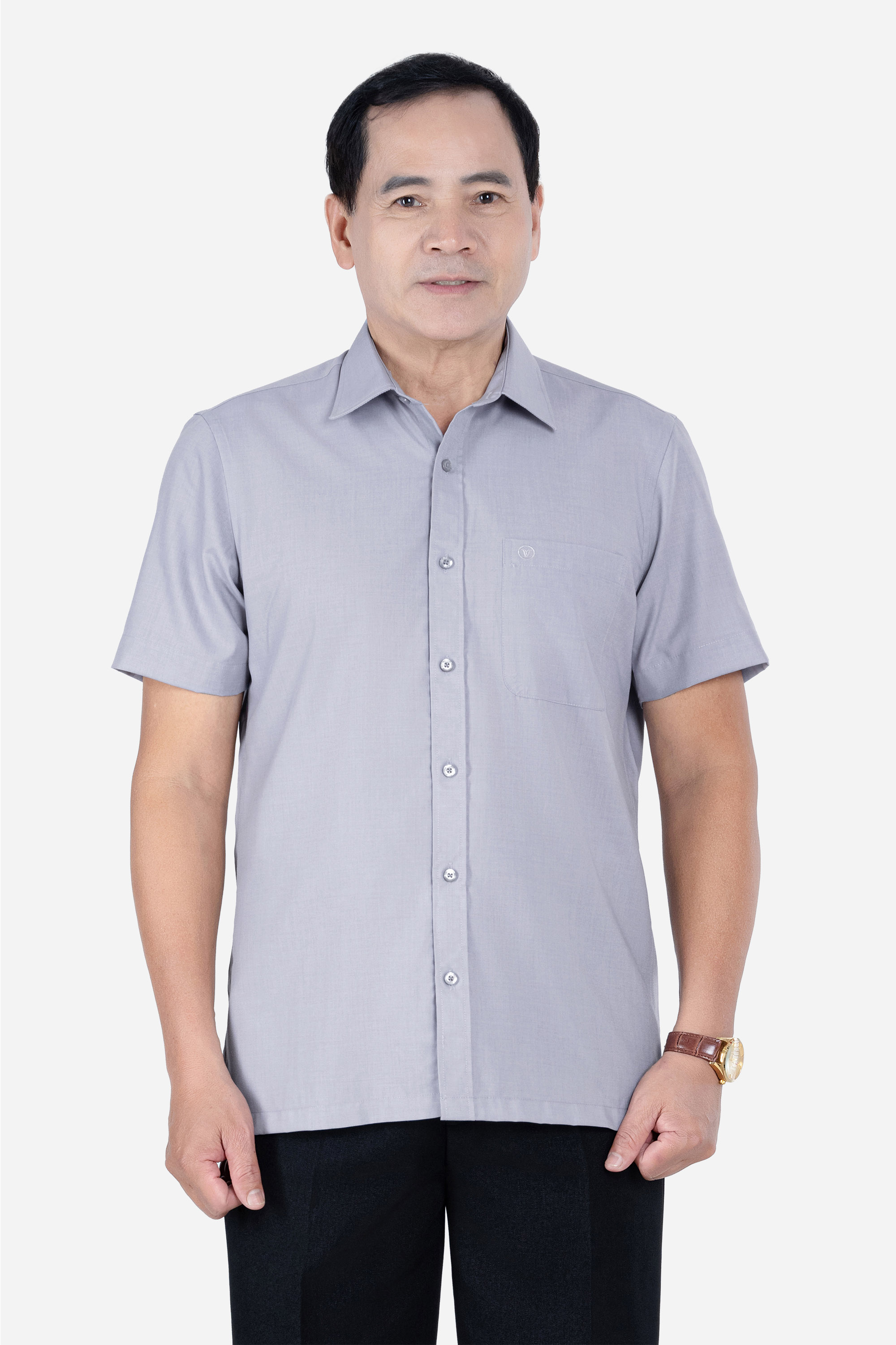 Sơ Mi Trơn Cộc Tay Nam Trung Niên Chất Liệu Cotton Nhập Khẩu Màu Đỏ Đô_thumbnail_24