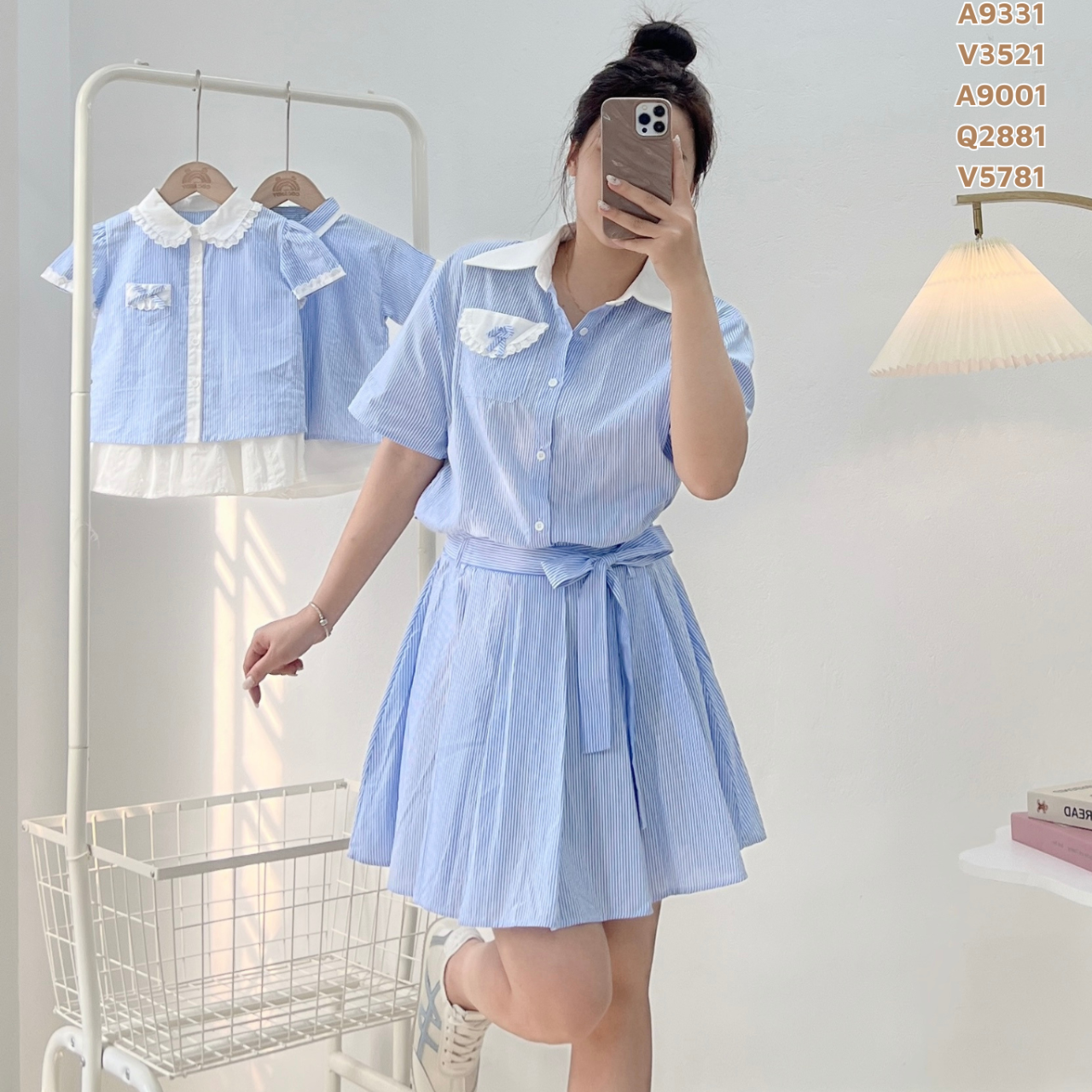 Váy kẻ XANH cổ bẻ NỮ_thumbnail_0