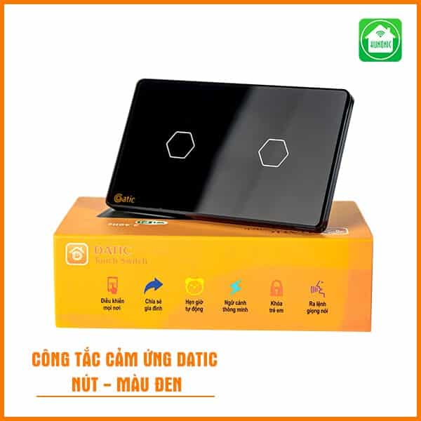 Công tắc cảm ứng WiFi Hunonic Datic 2 Nút, màu Đen