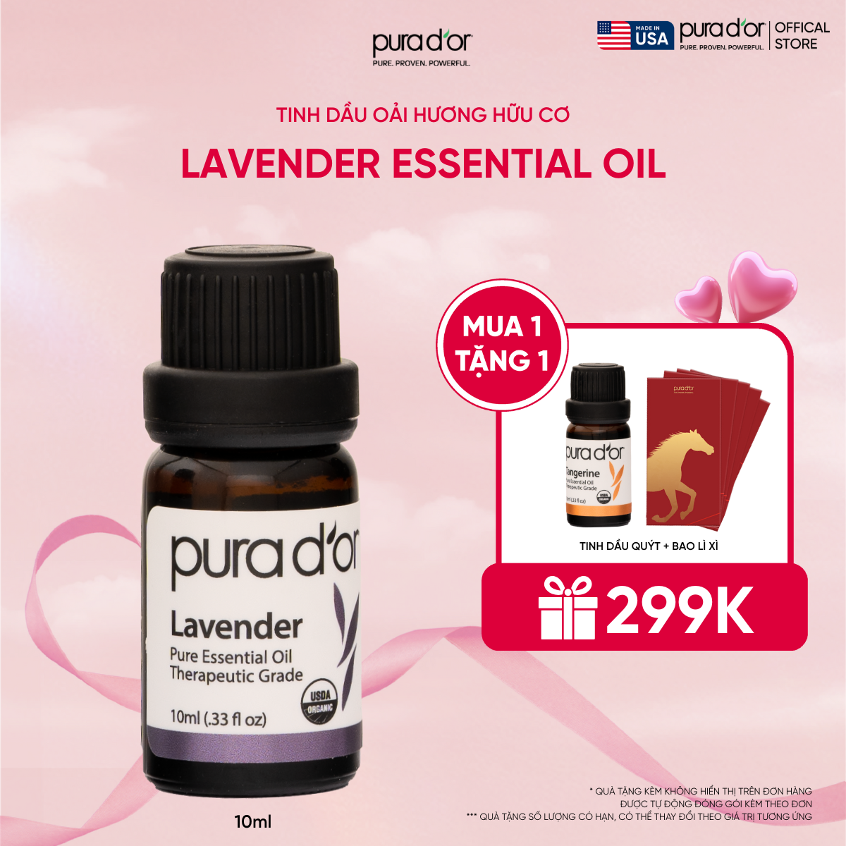 Tinh Dầu Oải Hương Hữu Cơ PURA D’OR Therapeutic Grade Lavender Essential Oil 10ML