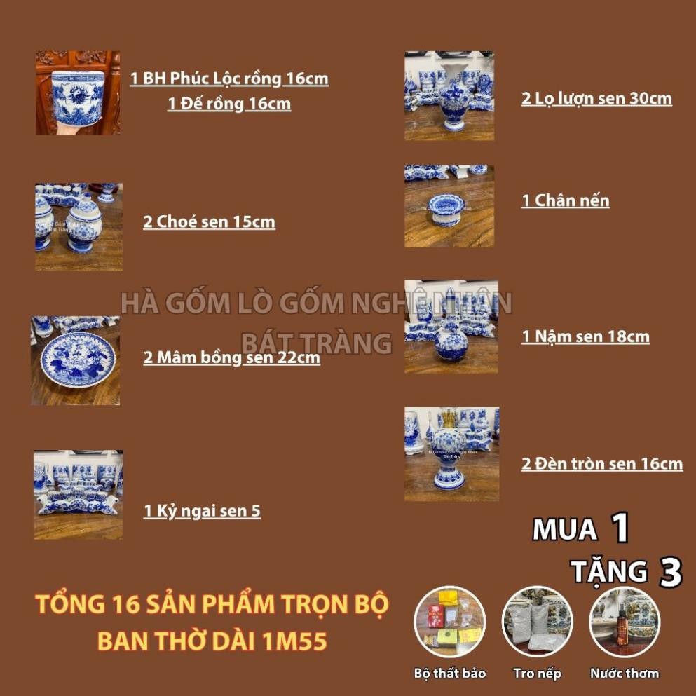 HG327 Đồ Thờ Cúng Bộ 16 món ban thờ 1M55 men lam nghệ nhân Bát Tràng chế tác TẶNG Thất Bảo, Tro Nếp_thumbnail_1