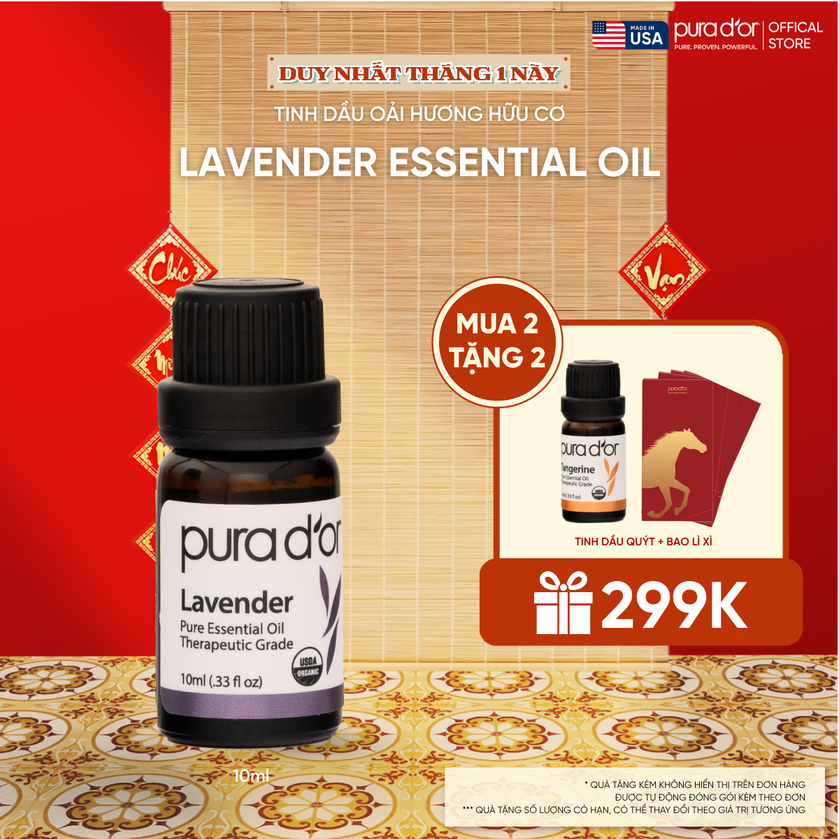 Tinh Dầu Oải Hương Hữu Cơ PURA D’OR Therapeutic Grade Lavender Essential Oil 10ML_thumbnail_0