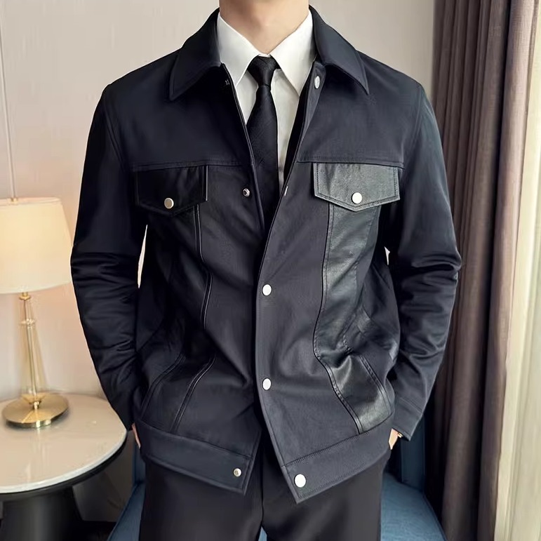 PA15 – Áo jacket nam thu đông ve áo PU khâu, phong cách Hàn Quốc