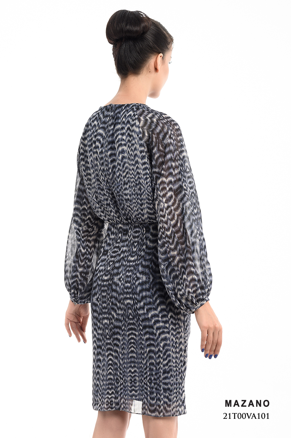 Đầm họa tiết chun eo xếp ly chéo cách điệu_thumbnail_3