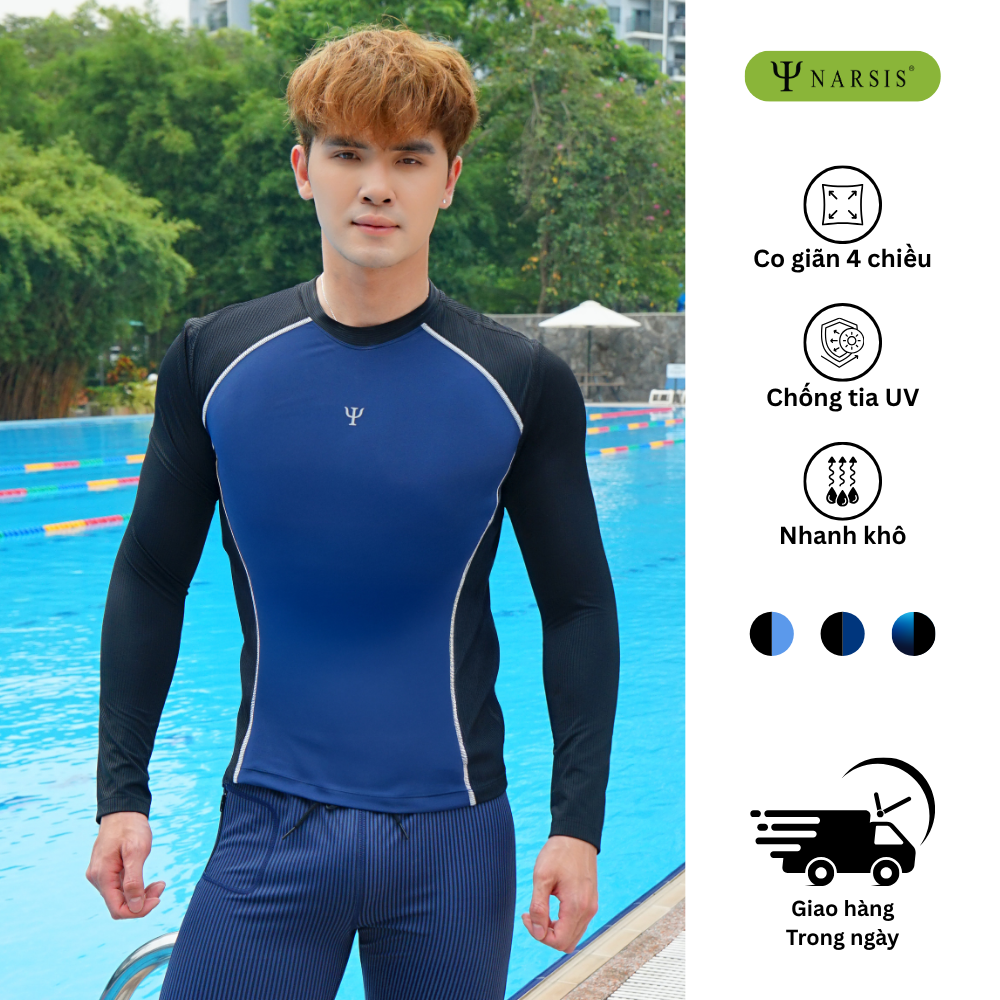 Áo Bơi Nam Narsis, Chất Liệu Vải PE, Áo Bơi Dài Tay QD25001, Chống Tia UV, Bảo Vệ Da, Thoáng Mát, Hiệu Quả