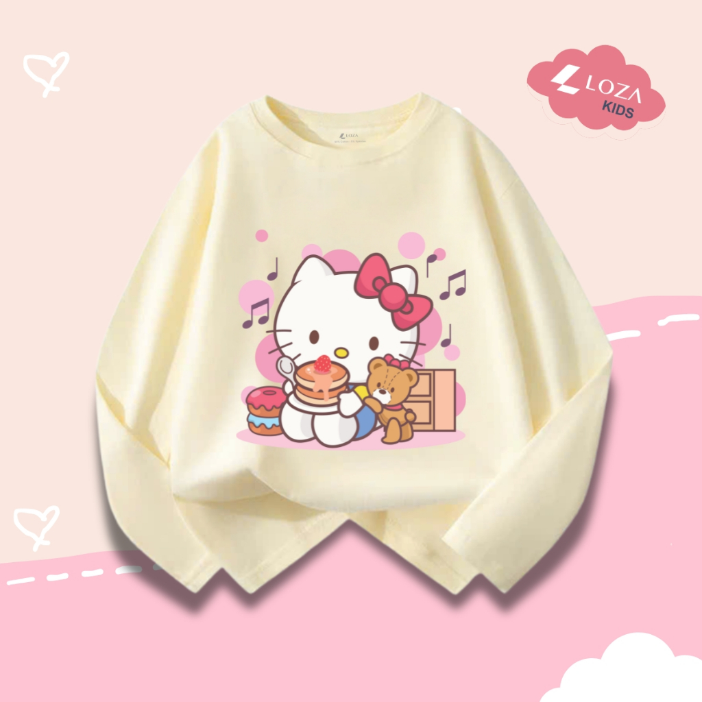 Áo thun dài tay bé gái in hình Hello Kitty dễ thương cho bé từ 15-40kg - Áo thu đông trẻ em Loza Kids - KT003_thumbnail_1