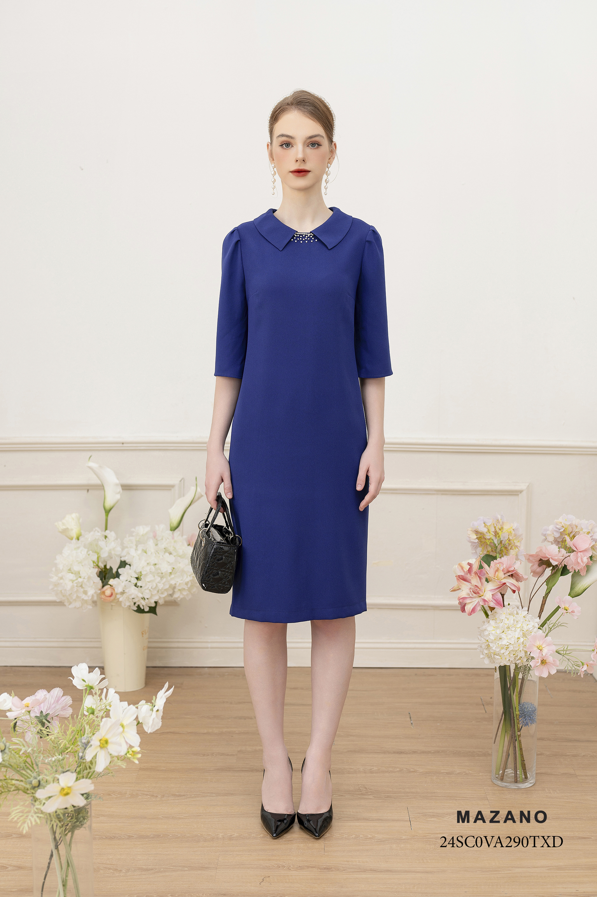 Váy Đầm suông  Vải thô Đính trang trí Cổ nằm cách điệu Tay lỡ Dài tới bắp