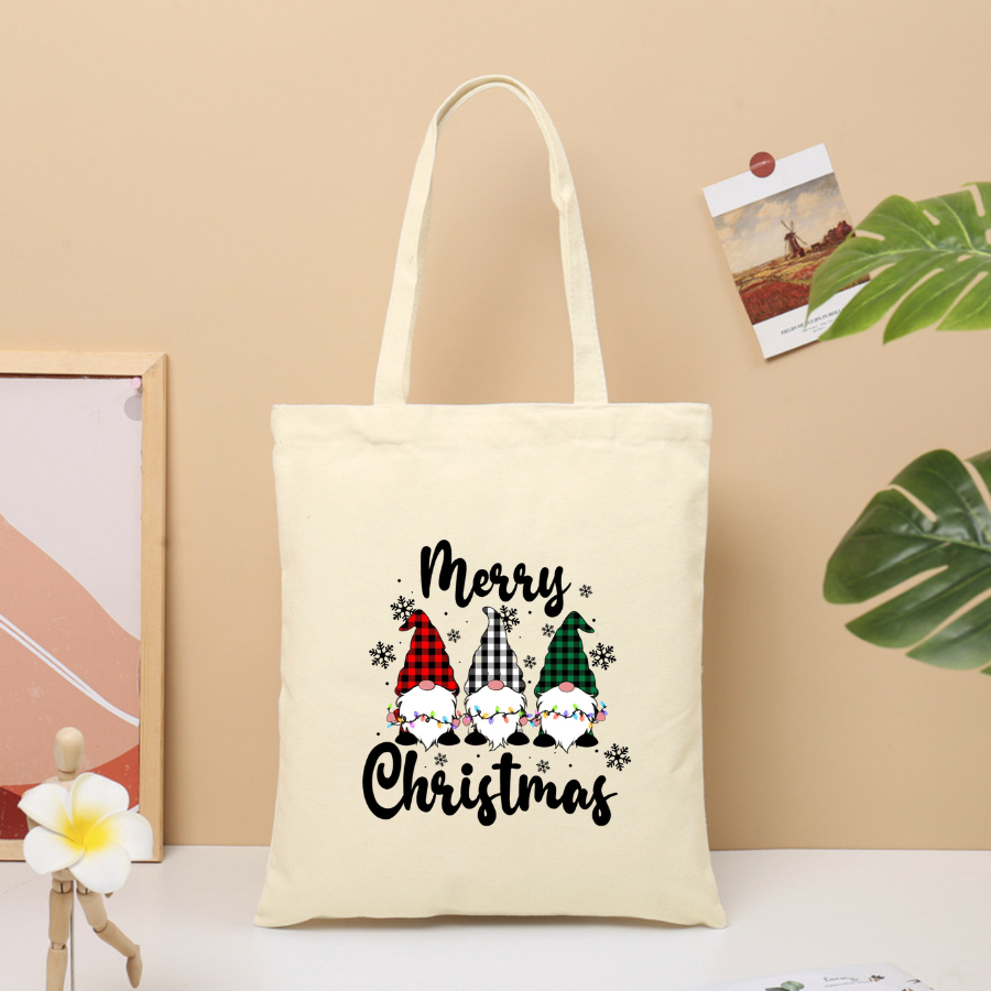 Túi vải canvas hình ông già Noel và người tuyết, có khoá kéo và ngăn phụ - 𝐖𝐞 𝐓𝐞𝐞 TOTE06_thumbnail_5