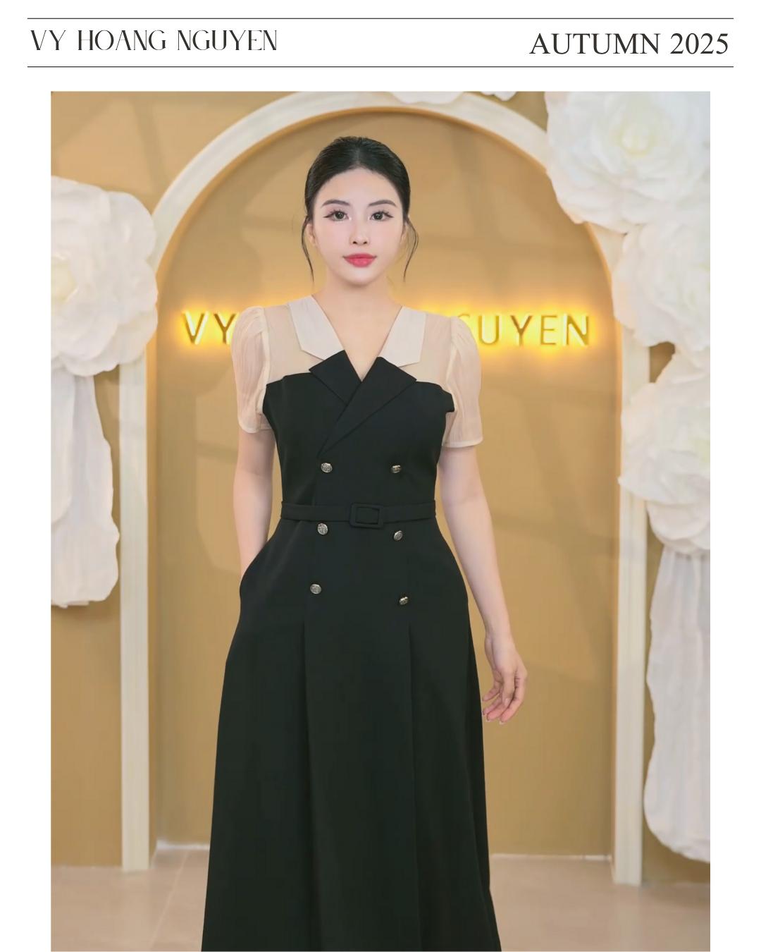 Đầm Xòe Phối Tơ Cổ Vest