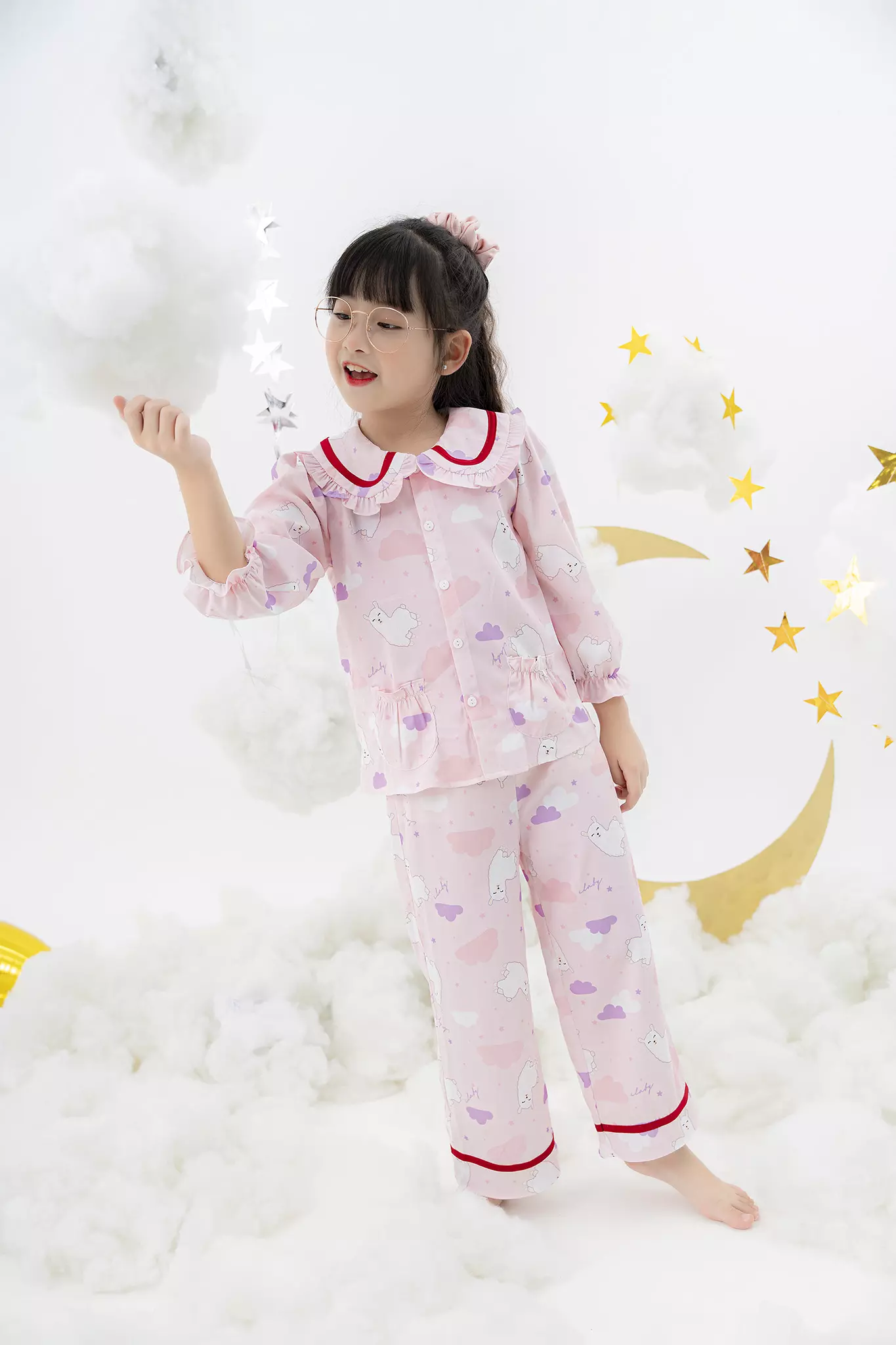[ Outfit mềm mại ] Bộ pyjama dài tay cổ sen phối viền_thumbnail_3
