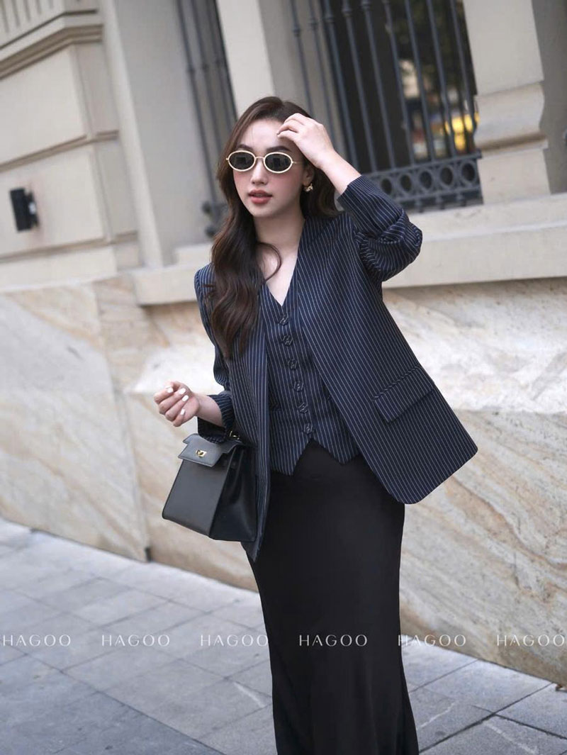 chân váy nữ lụa HAGOO màu đen