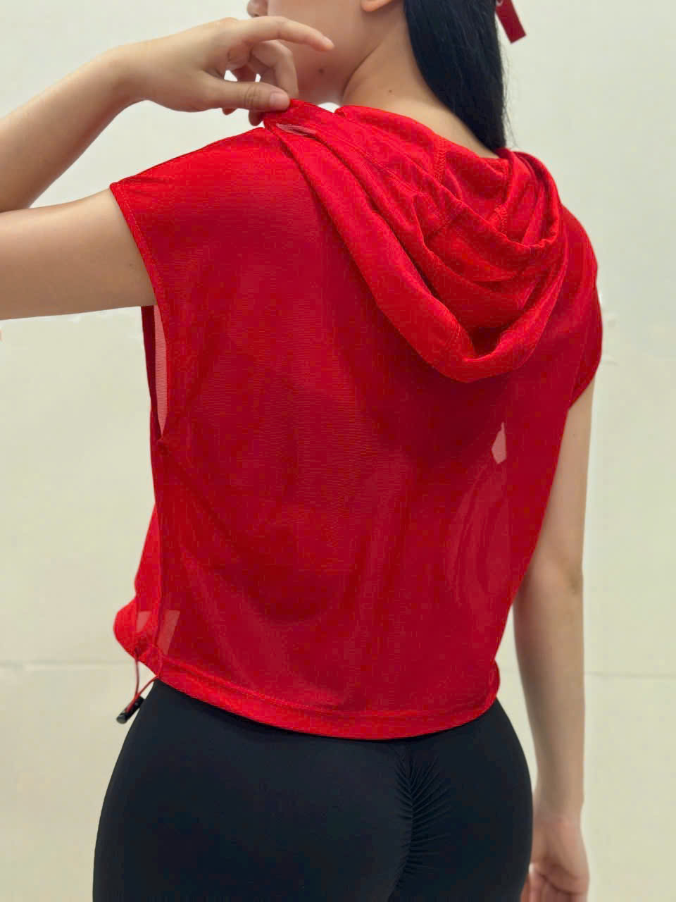 Áo Tank Thể Thao Dáng Croptop Có Nón Tay Ngắn Lưới Mè_thumbnail_10