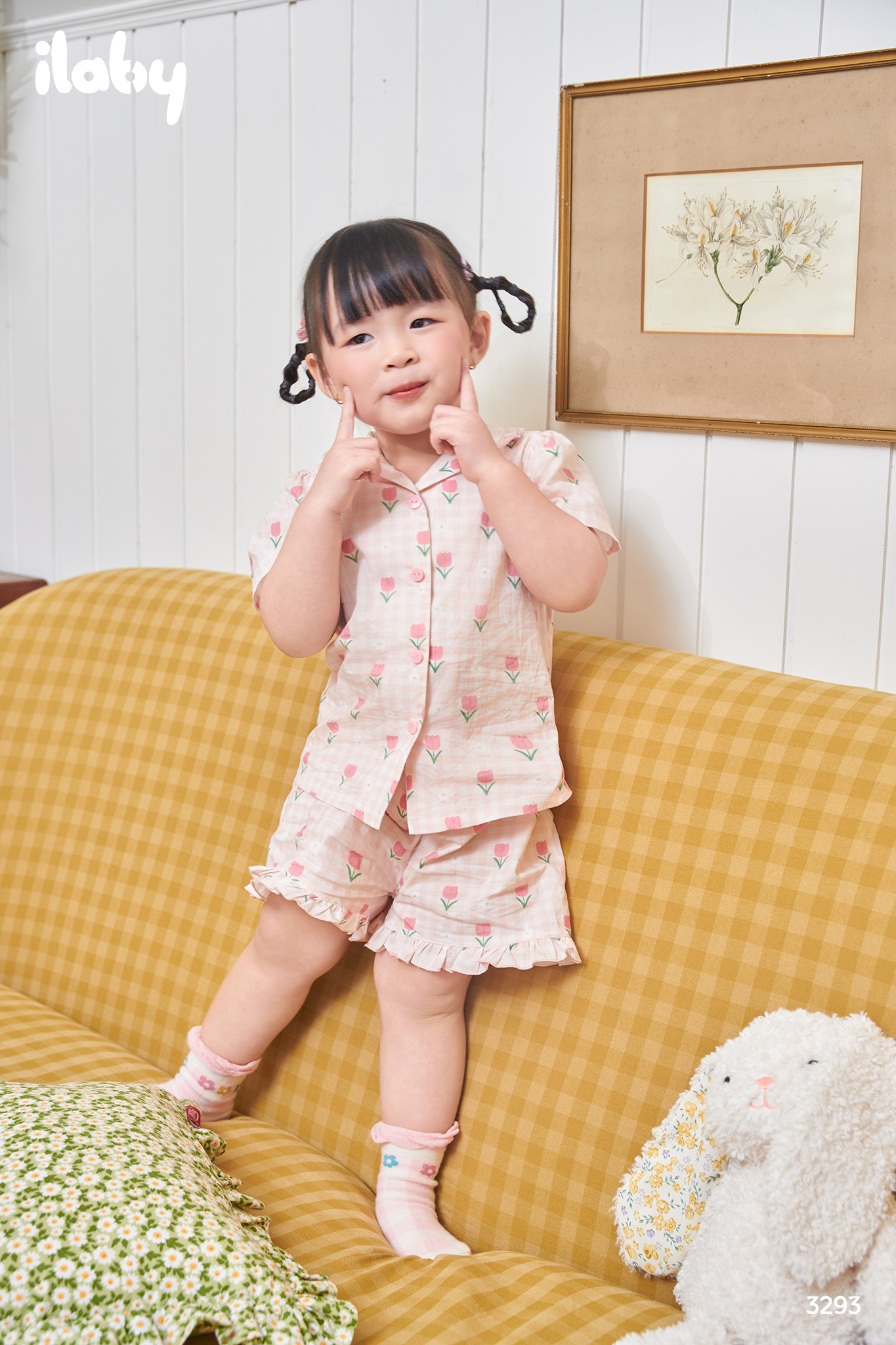 Bộ pyjama cổ hai ve bèo họa tiết