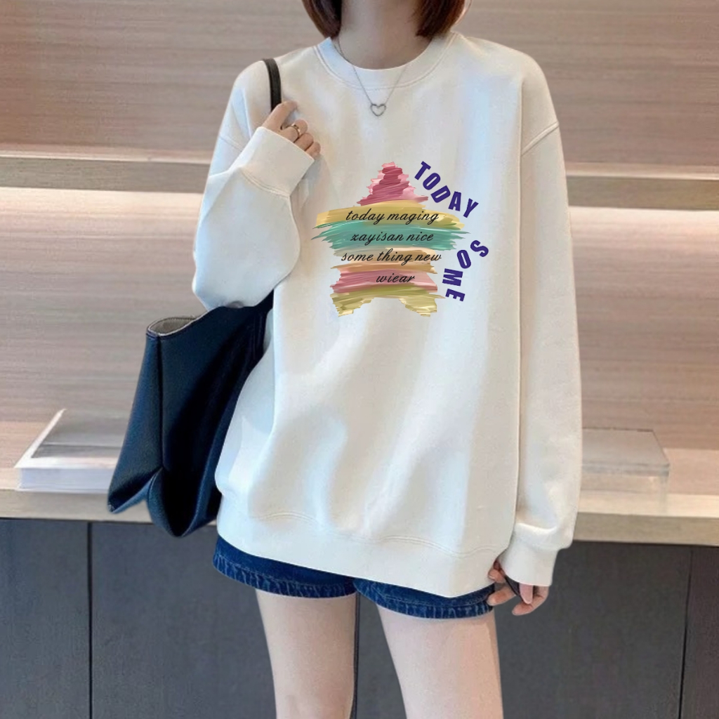 Áo sweater nữ in hình thời trang - Áo nỉ thu đông dáng rộng - Loza NT7606