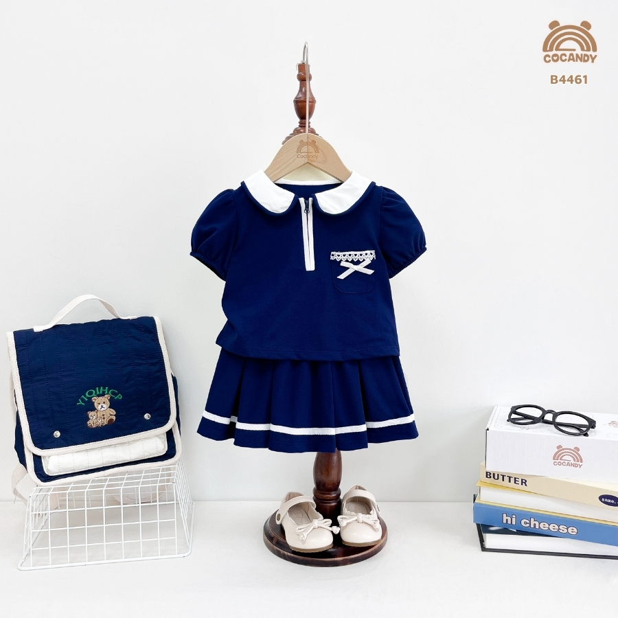 Bộ cộc XANH THAN polo cổ sen khóa + chân váy