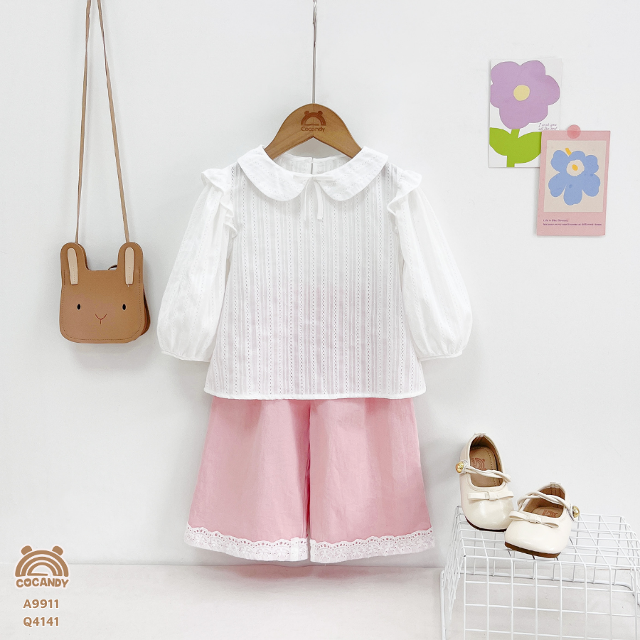 Áo dài TRẮNG sơ mi tay phồng phối bèo vai_thumbnail_1