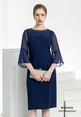 Đầm xanh phối voan tay rủ đính đá cổ_thumbnail_2