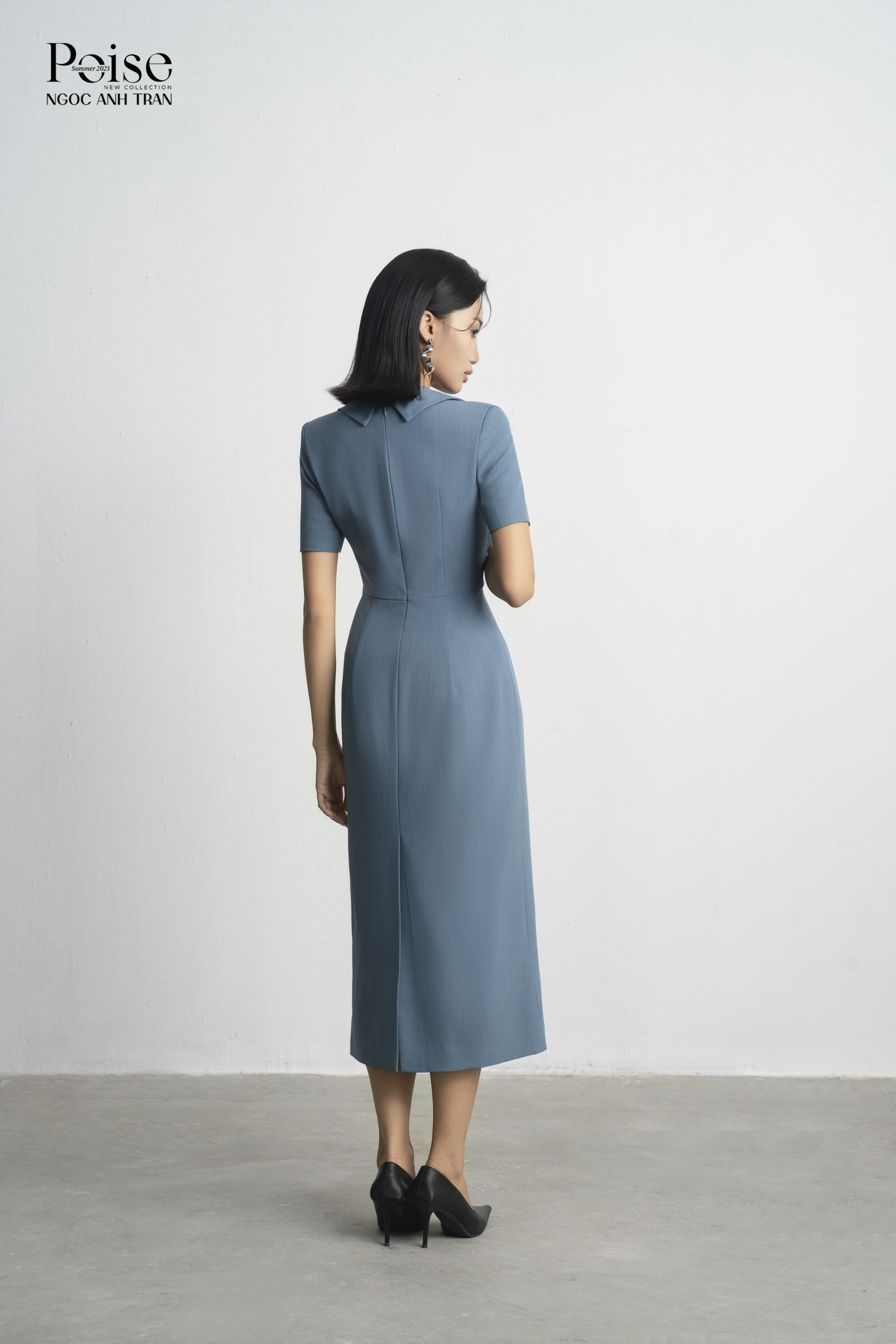 D107 - Váy xanh đá phiến cổ V cộc tay_thumbnail_3