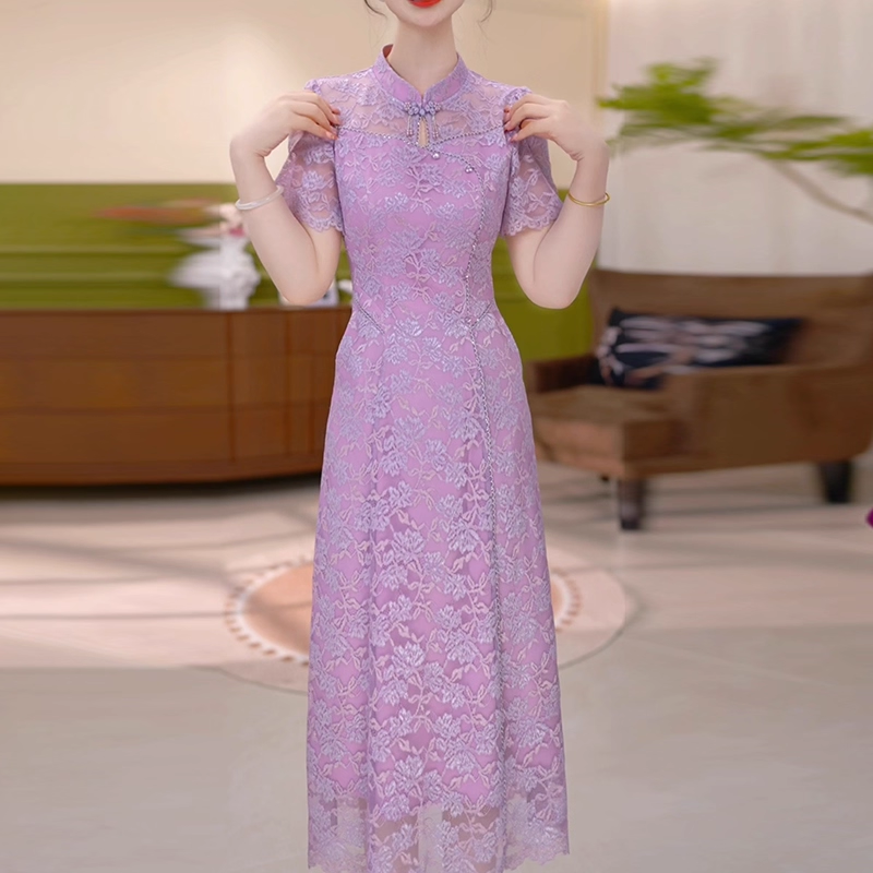 17842-Đầm suông tím  cổ tàu phối ren kết nút (ren, lót)_thumbnail_2