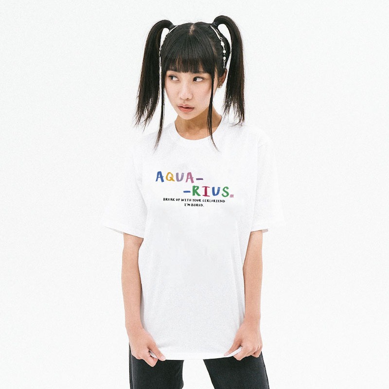 Áo thun nữ form rộng ATD370 cung hoàng đạo Bảo Bình AQUARIUS Miucho cotton cổ tròn in typography_thumbnail_4