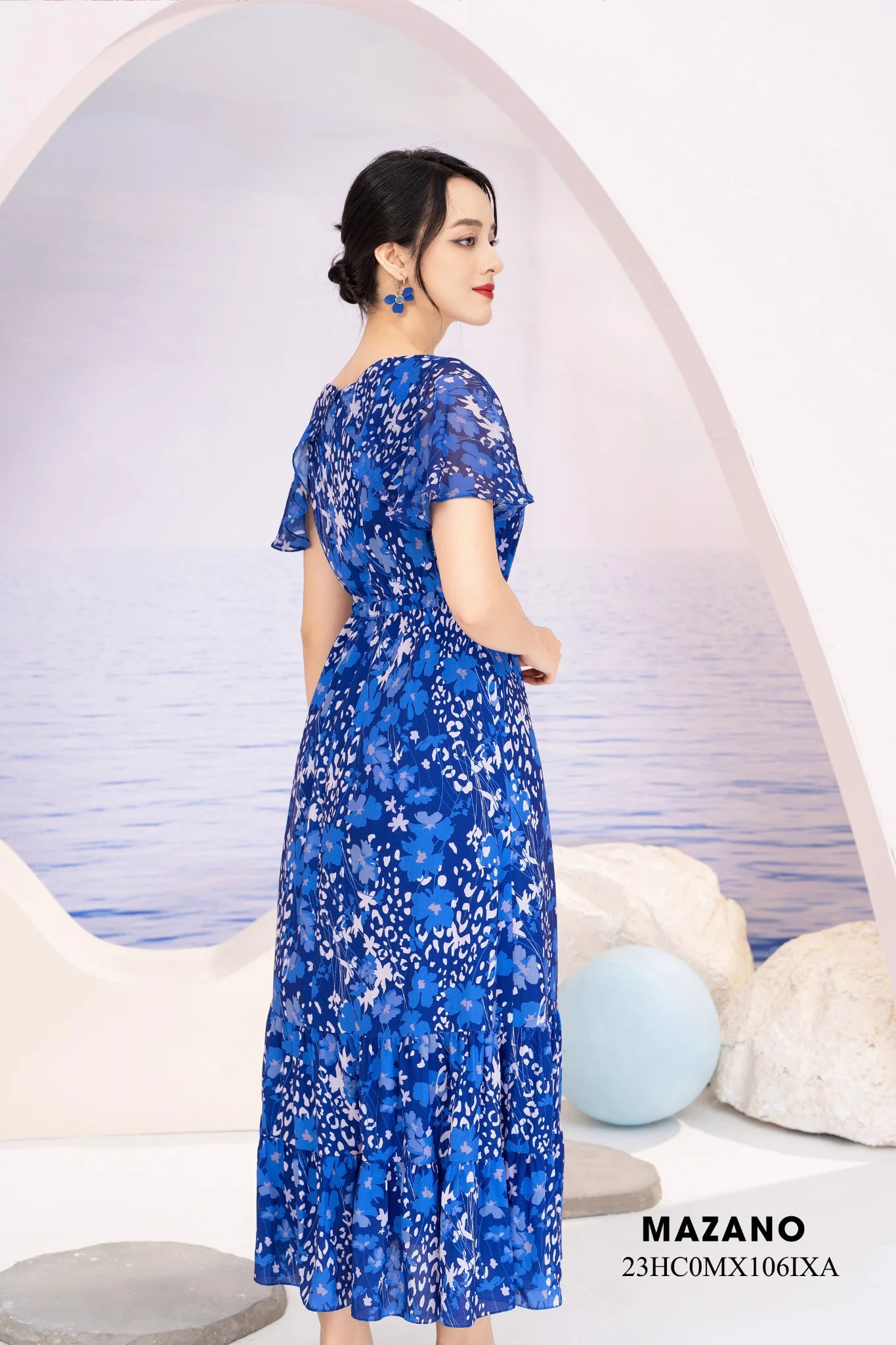 Đầm Maxi vải voan màu xanh in hoạ tiết hoa_thumbnail_3