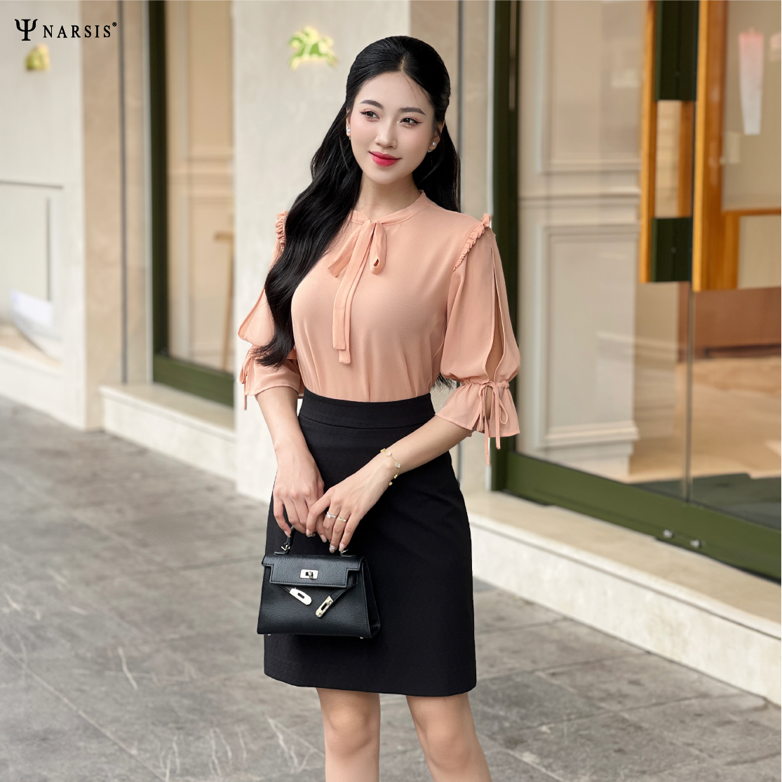 ÁO VOAN NỮ CÔNG SỞ - HỒNG NUDE L9048 NARSIS CHẤT LIỆU THOÁNG MÁT, DỄ CHỊU, THOẢI MÁI CẢ NGÀY, DỄ ..._thumbnail_4