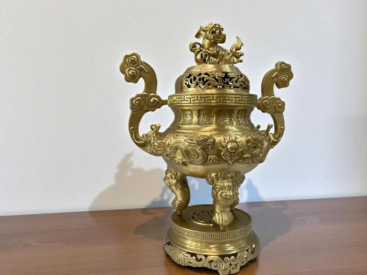 Bộ đỉnh thờ ngũ sự cao 70cm đồng vàng thau màu mộc _thumbnail_4