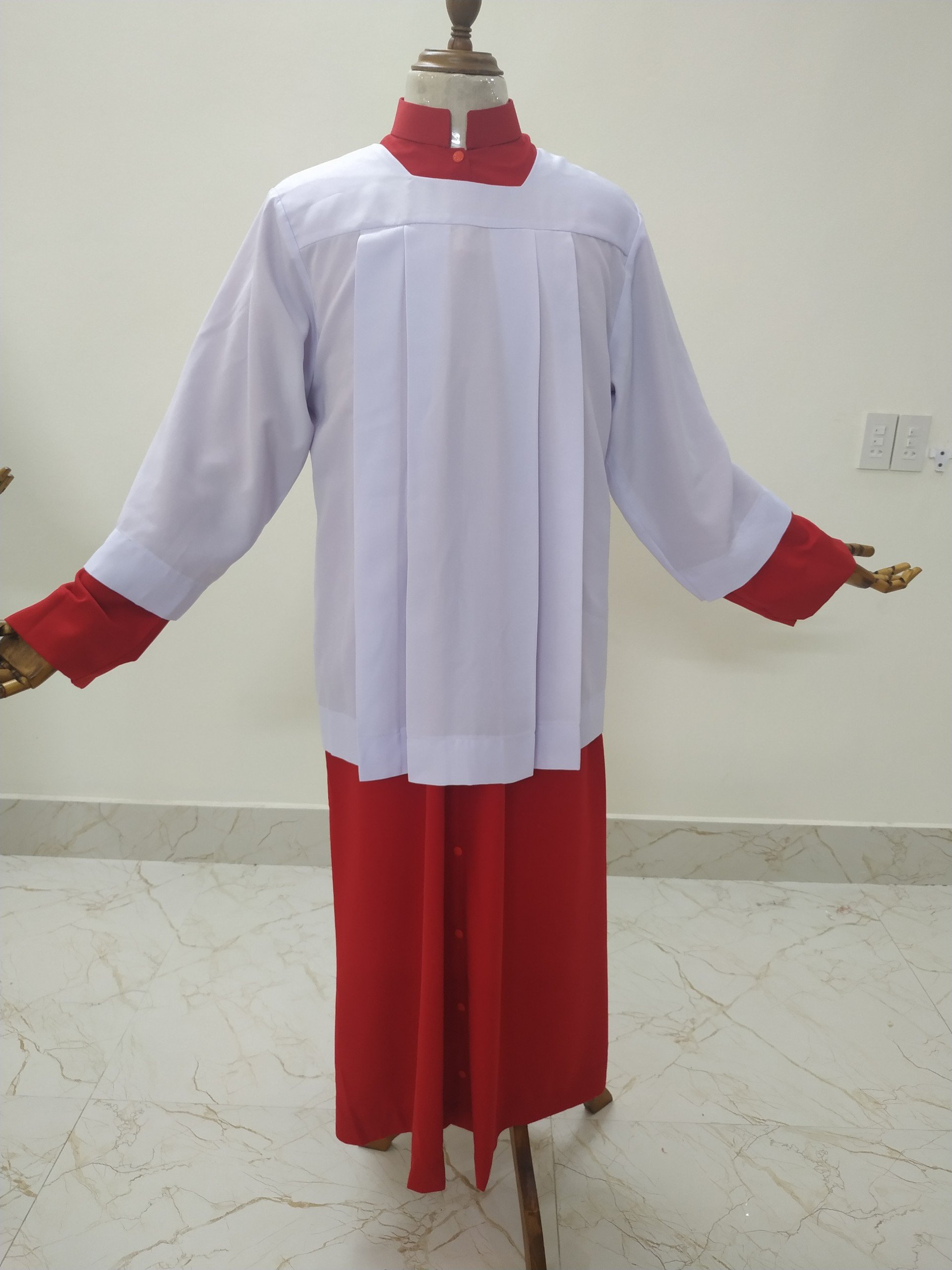 Bộ áo giúp lễ không ren màu đỏ trắng PP0429-2
