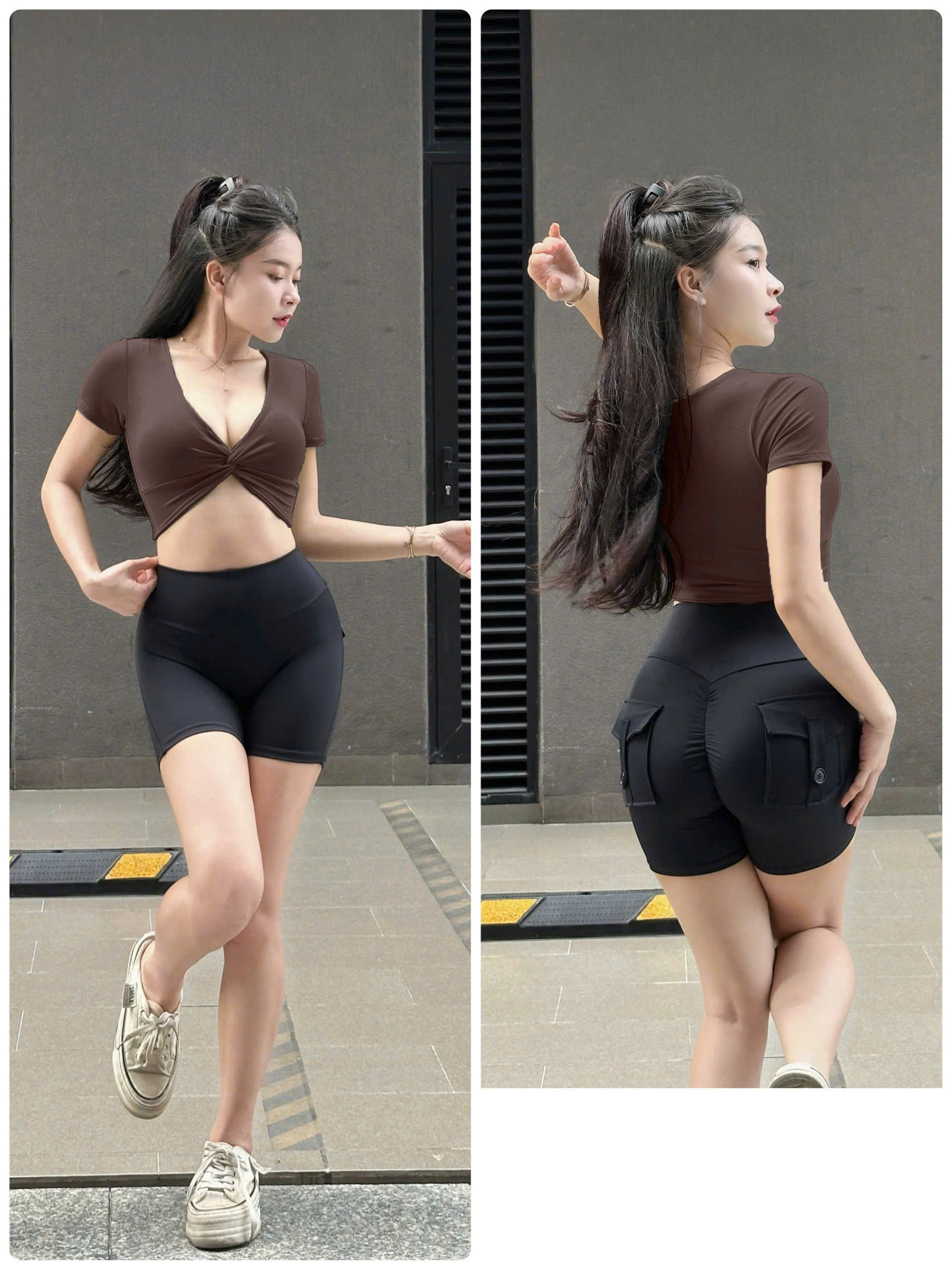 Áo Croptop Thể Thao Tay Ngắn Xoắn Nơ_thumbnail_14