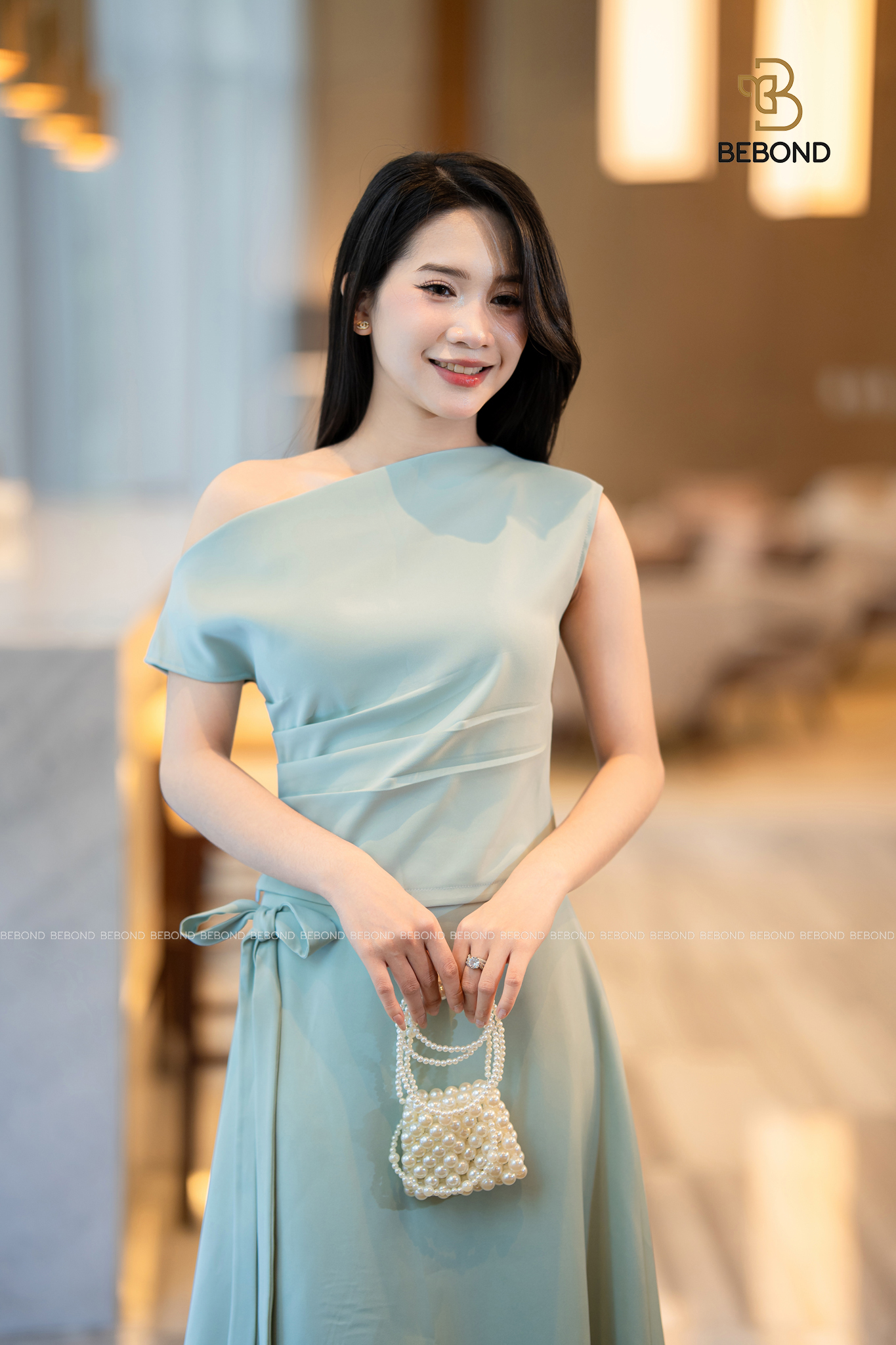 Áo trễ vai tay hến DELLA màu XANH_thumbnail_5