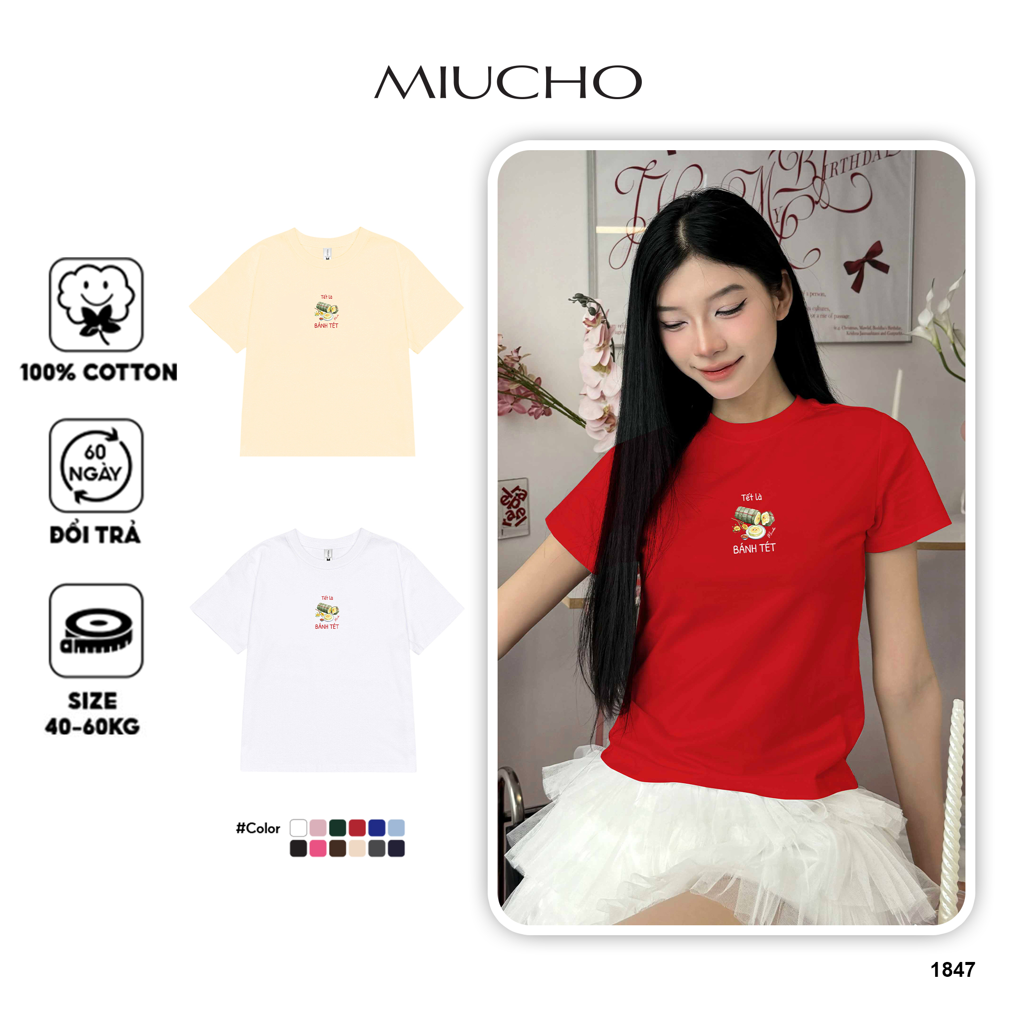 Áo baby tee tết cổ tròn chất vải cotton 4c co giãn thoáng mát 1847 Miucho in mix