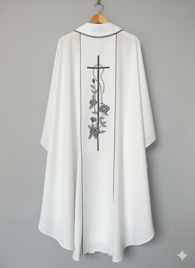 Áo lễ linh mục màu trắng thêu hình Đức Mẹ ôm con- Quà tặng quýlinh mục, tu sĩ, cha xứ_thumbnail_2