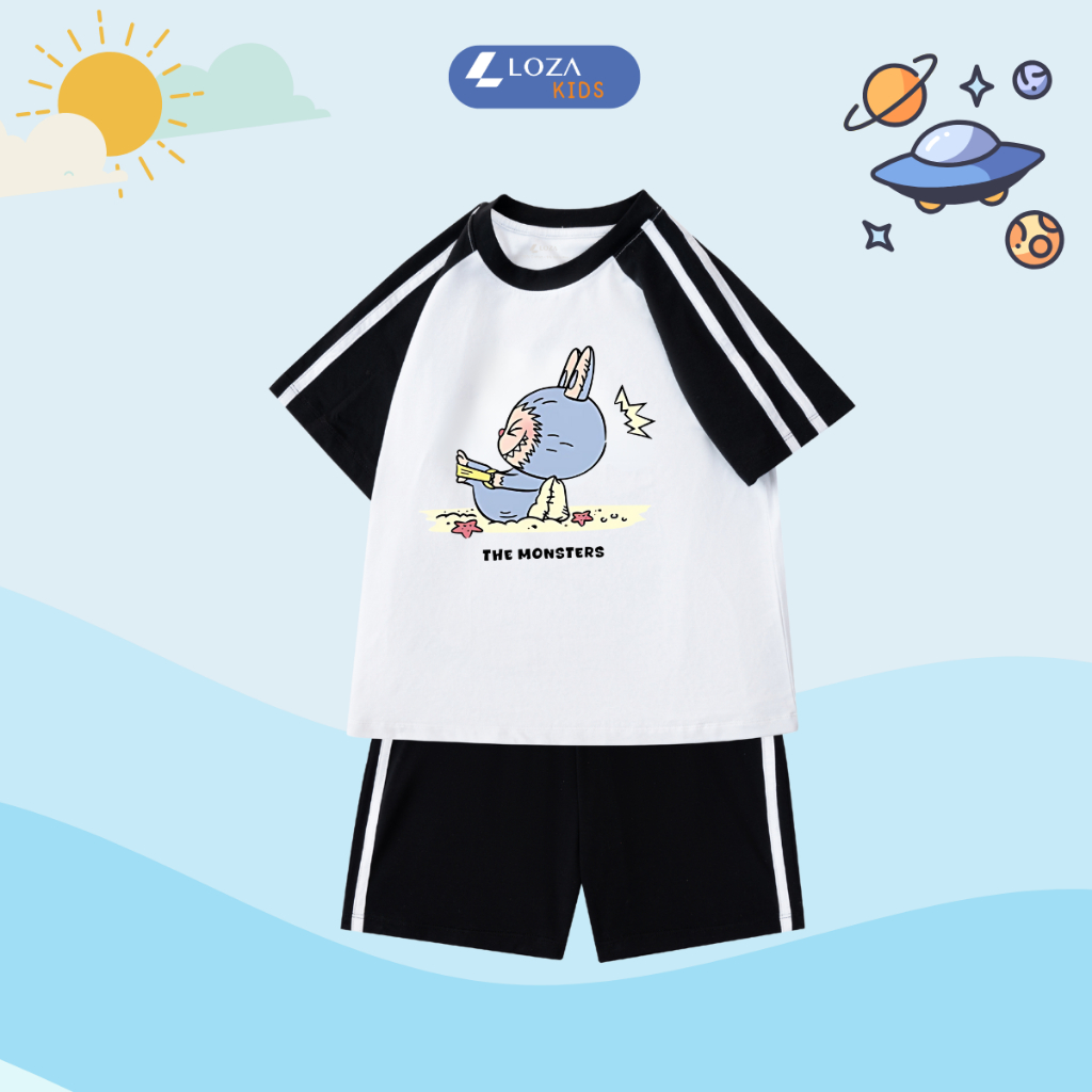 Set bộ bé trai, bé gái phối viền hình The Monsters  - Loza Kids BF257