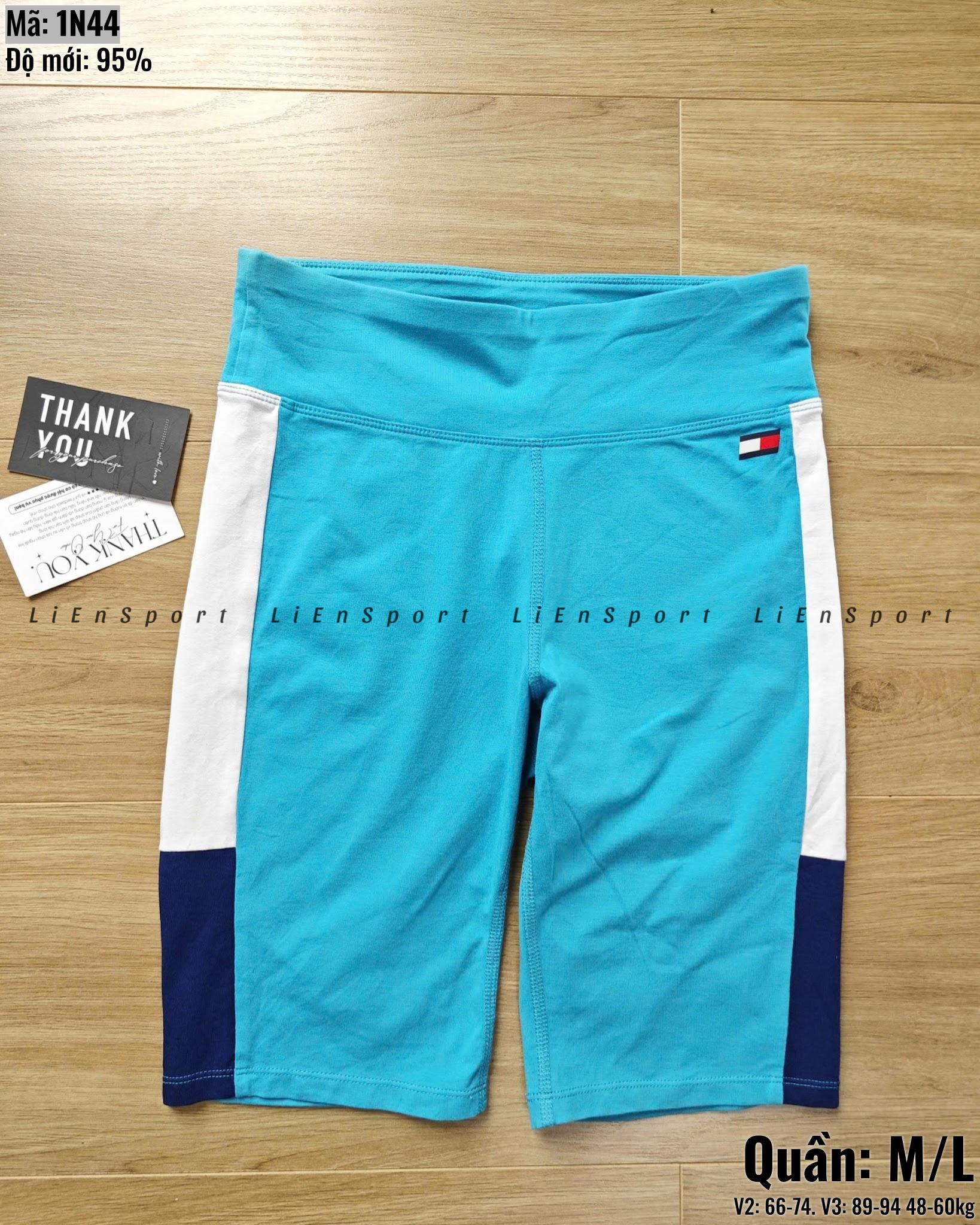 Tommy Hilfiger Quần short thể thao Nữ Size M Xanh ngọc trắng navy Auth 2nd Dáng ôm Cạp cao Color block sọc dọc Thun co giãn Thoáng khí Phù hợp tập gym yoga chạy bộ Mã:1N44