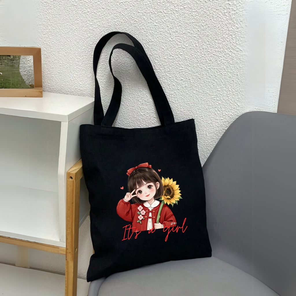 Túi tote in hình Cô gái - Túi vải canvas kích thước 33x37cm đựng vừa A4  và laptop - TOTE23_thumbnail_1