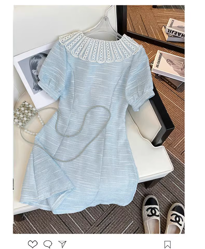 15319-Đầm xoè A màu xanh phối cổ ren (linen xước)_thumbnail_1