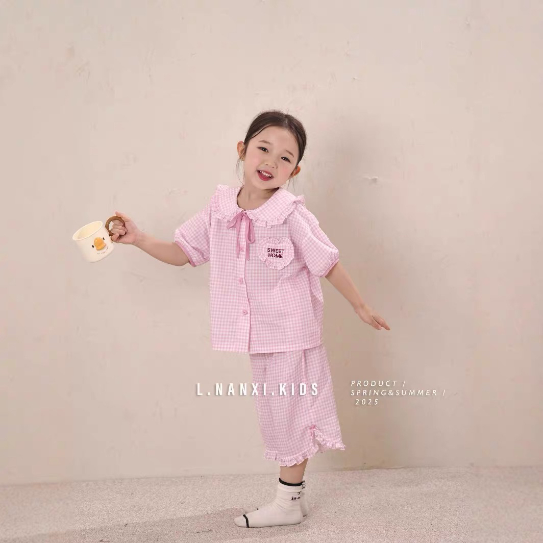 (S43) Set Pijama Sweet Home cổ sen màu hồng kẻ sz90-130_thumbnail_0