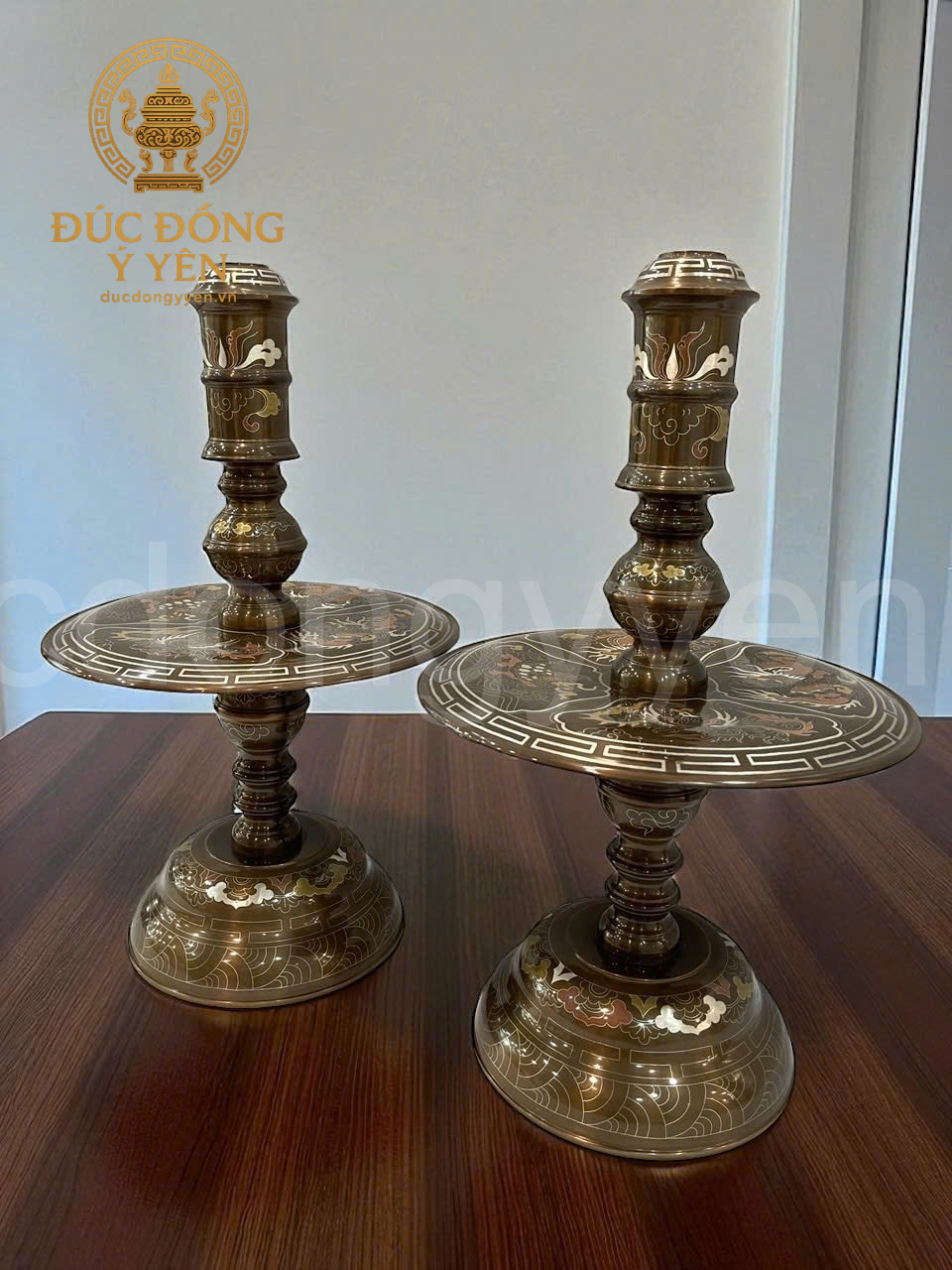 Bộ ngũ sự cao 60cm khảm ngũ sắc hoa văn khảm sen sắc nét_thumbnail_5