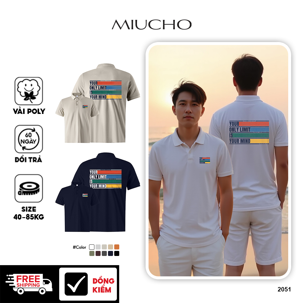 Áo polo nam cao cấp form vừa 2051 Miucho Iconic cổ trụ vải cá sấu polyester thoáng mát in mix
