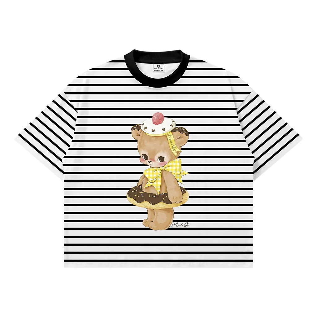 Áo thun boxy nữ Miucho vải borip mềm mại thoáng mát gấu dễ thương sọc mix màu in artwork 2731_thumbnail_0