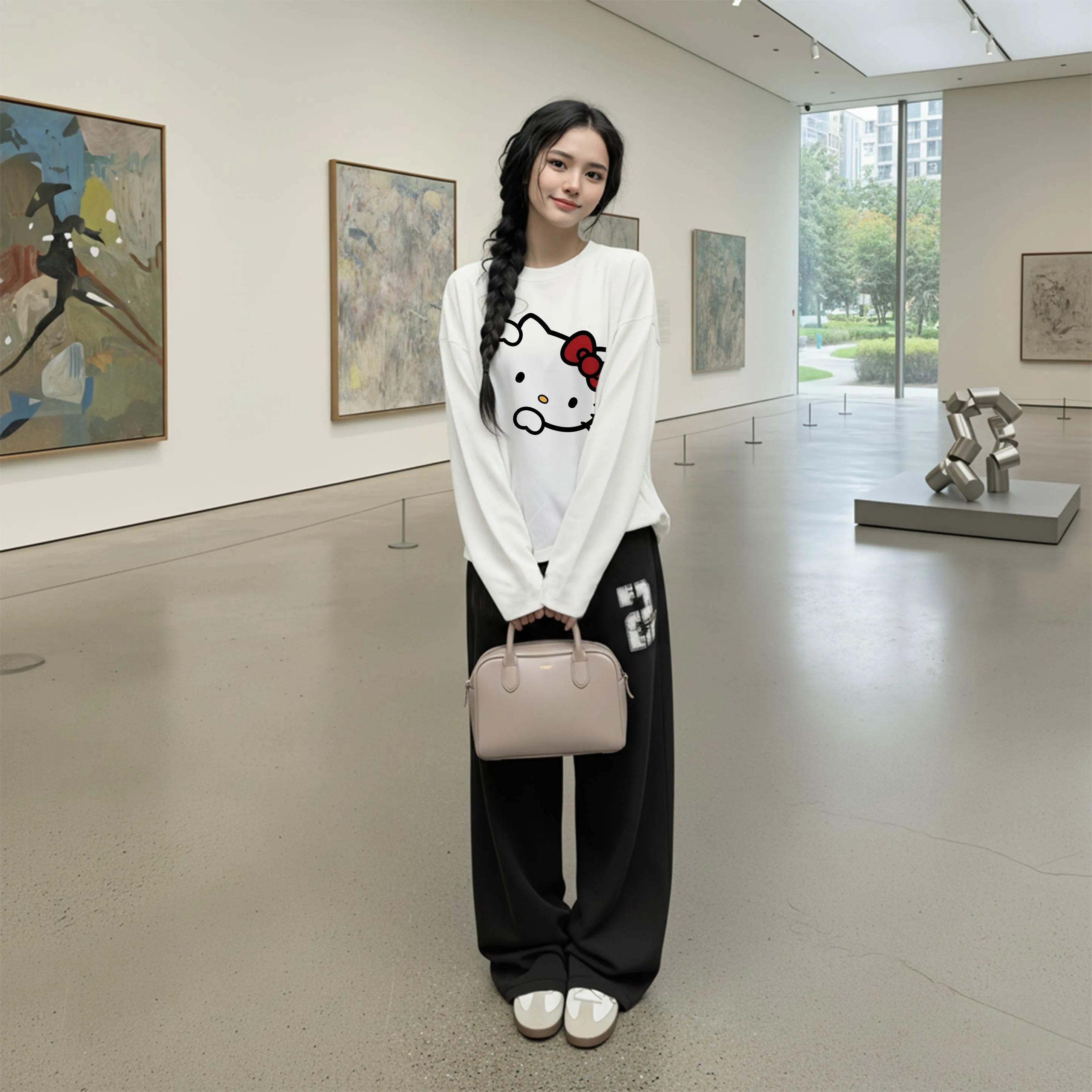 Áo thun boxy local brand Miucho cotton dày dặn thoáng mát tay dài cổ tròn Kitty in mix 2688_thumbnail_2